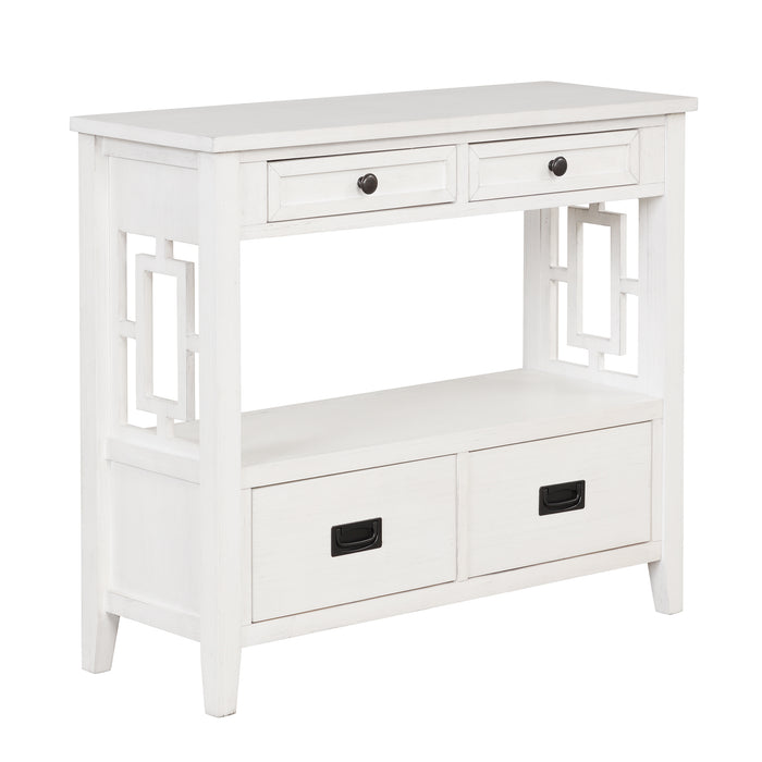 Farmhouse Pine Wood Console Table - Antique White