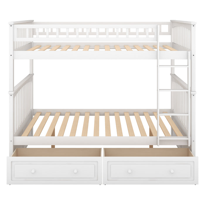 Full over Full Bunk Bed with Drawers - White