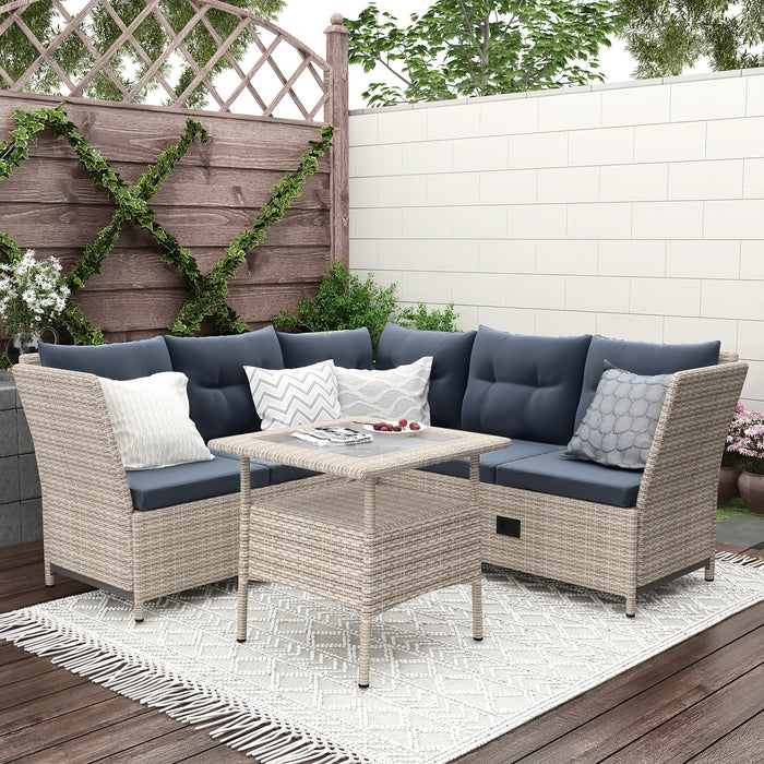 Outdoor Patio 4-Piece All Weather PE Wicker Rattan Sofa Set with Adjustable Backs for Backyard, Poolside, Gray