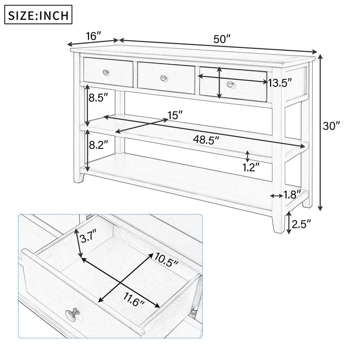 Retro Design Console Table with Two Open Shelves - Espresso