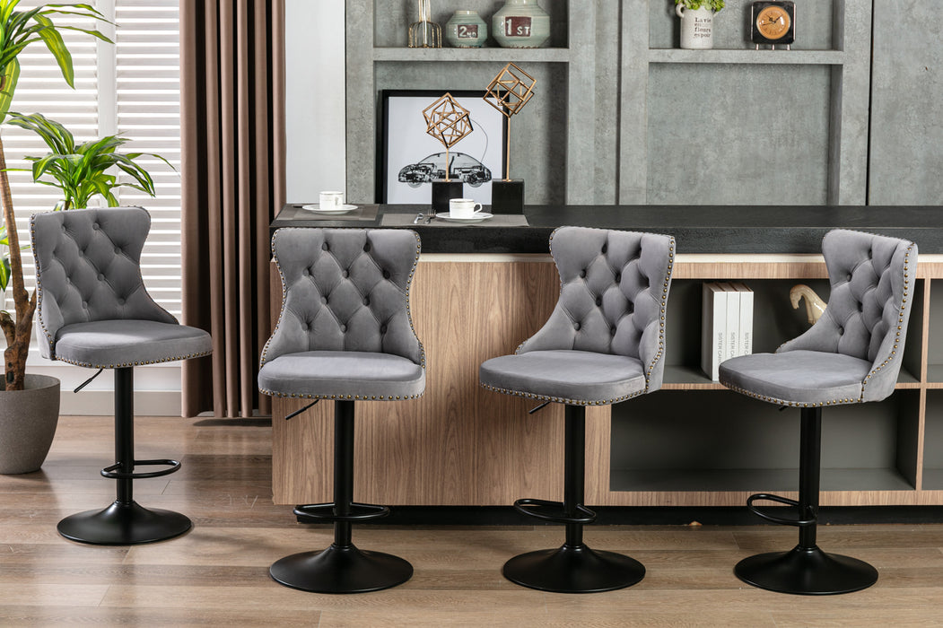 Swivel Velvet Barstools , Gray (Set of 2）