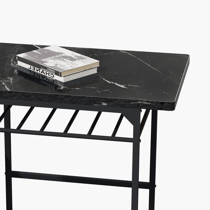 3-Piece Modern Dining Table Set - Black Frame + Printed Black Marble Finish