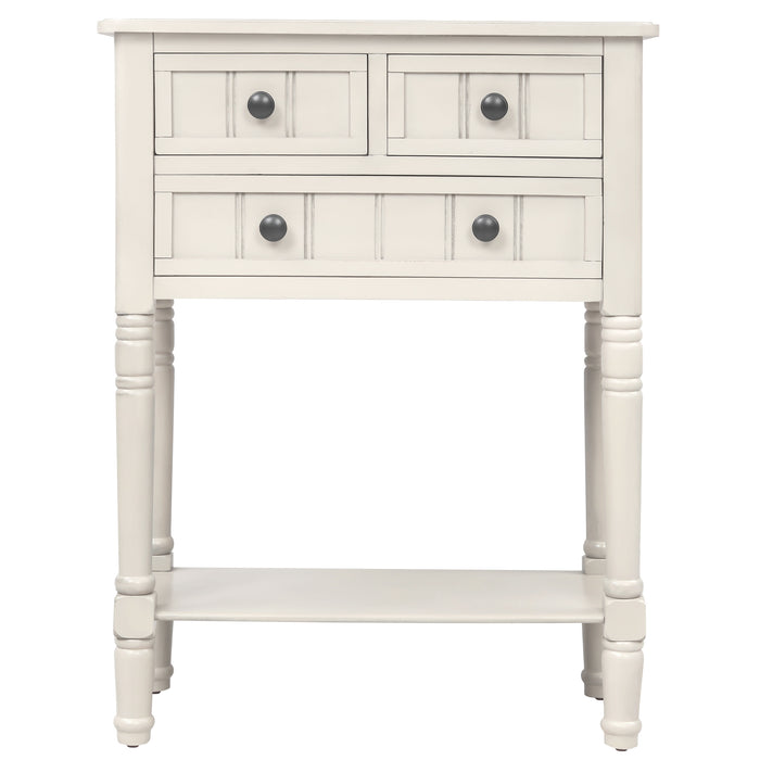 Narrow Console Table with Three Storage Drawers and Bottom Shelf - Ivory White