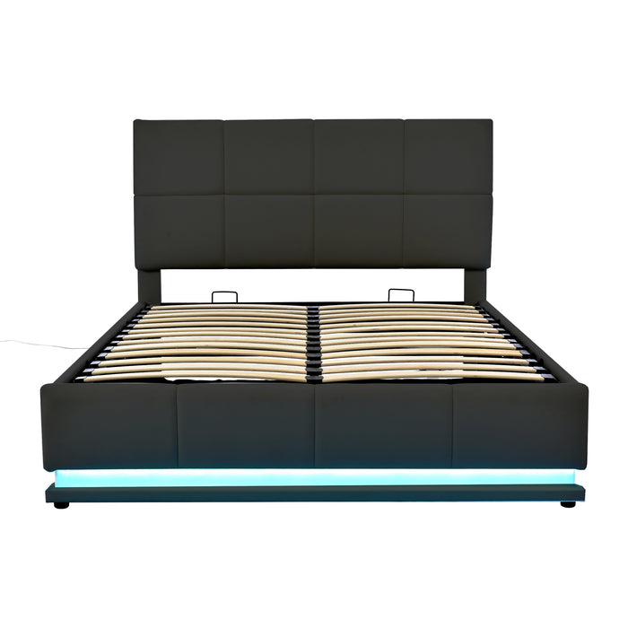 Queen Tufted Upholstered  Storage Platform Bed  with LED Lights and USB charger - Black