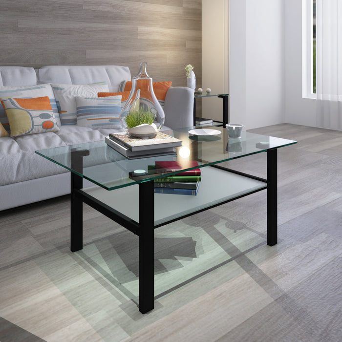 Transparent glass black coffee table