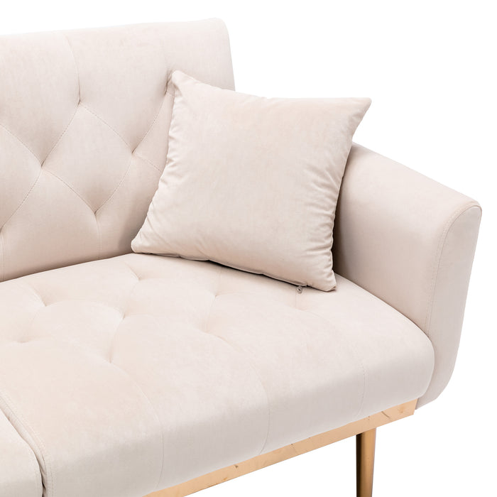 Velvet loveseat with rose gold metal feet