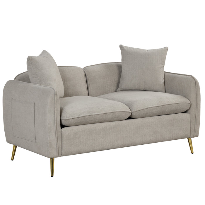 Modern Velvet Loveseat with 2 Pillows - Gray