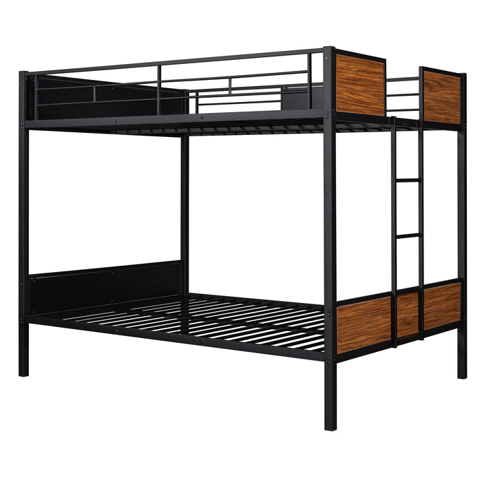 Full-over-full bunk bed modern style steel frame - Brown/Black