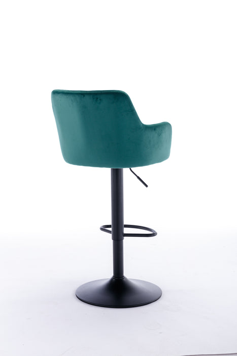 Adjustable Velvet Barstools with Back and Footrest - Green