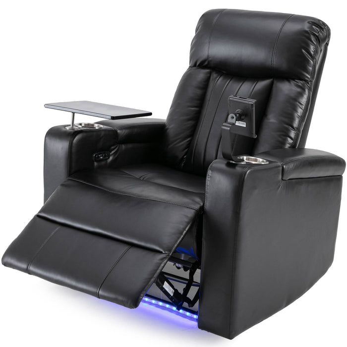 Premium Power Recliner with Storage Arms, Cupholders, Swivel Tray Table and Cell Phone Stand - Black