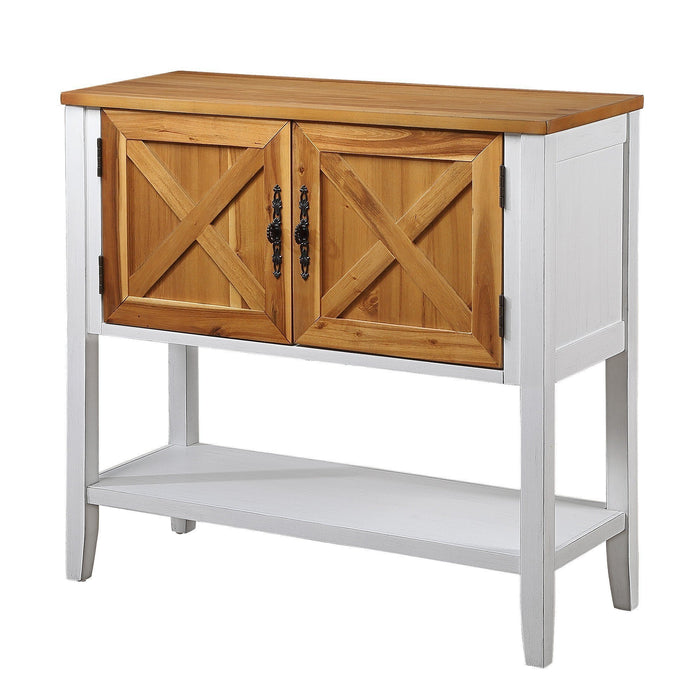 Farmhouse Wood Buffet Console Table - Antique White + Natural Acacia