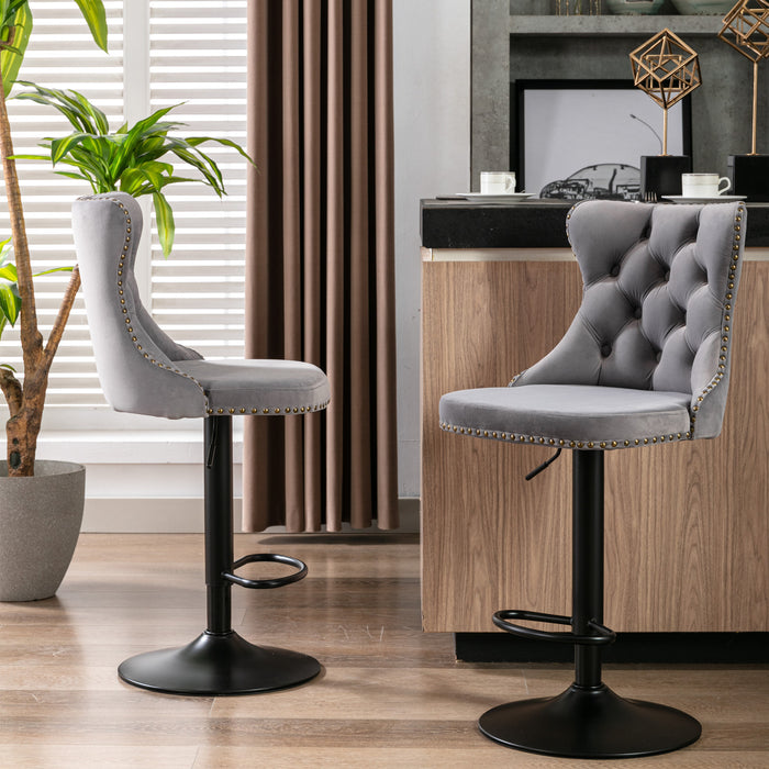 Swivel Velvet Barstools , Gray (Set of 2）