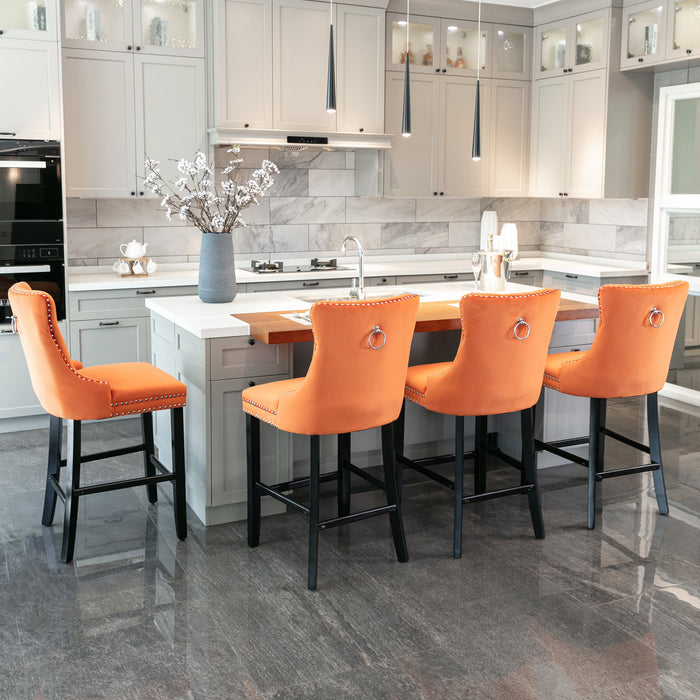 Contemporary Velvet Upholstered Barstools, Set of 2 (Orange)