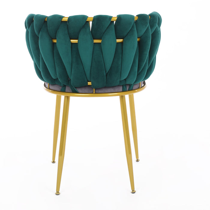 Velvet Dinning upholstered Chair with Gold Metal Legs (dark green)