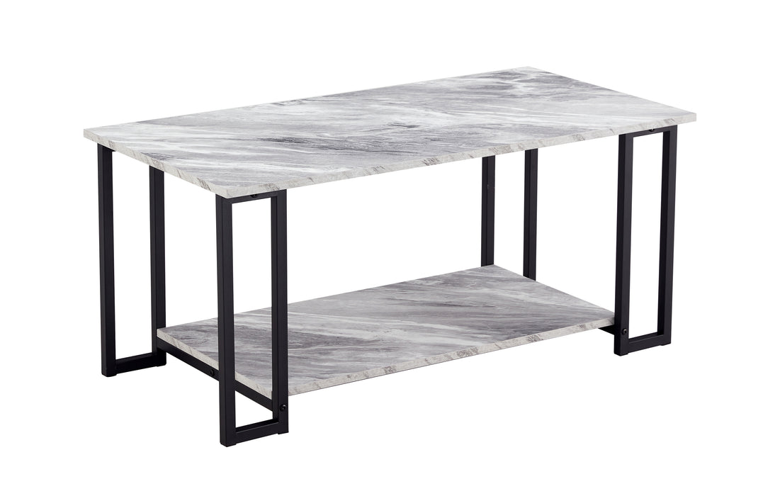 Coffee Table, 2 Layers 1.5cm Thick Marble MDF - GREY Top, BLACK Leg