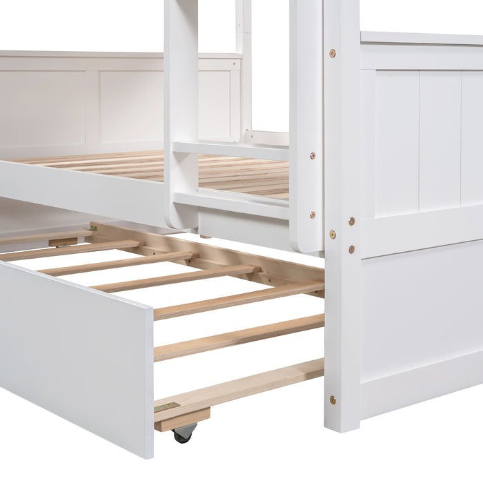 Full Over Full Bunk Bed with Twin Size Trundle - White