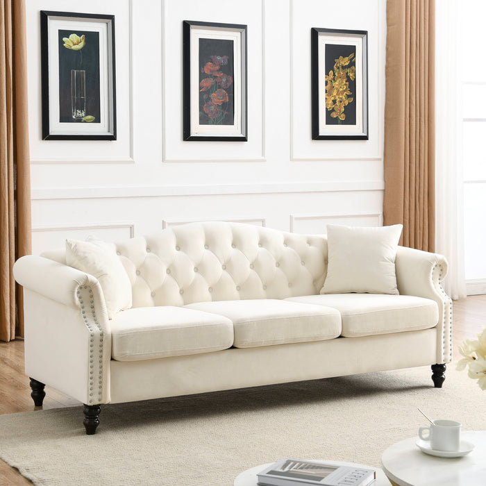 Chesterfield  Velvet Sofa - Beige