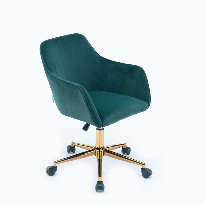 Modern Velvet Home Office Chair - Dark Green