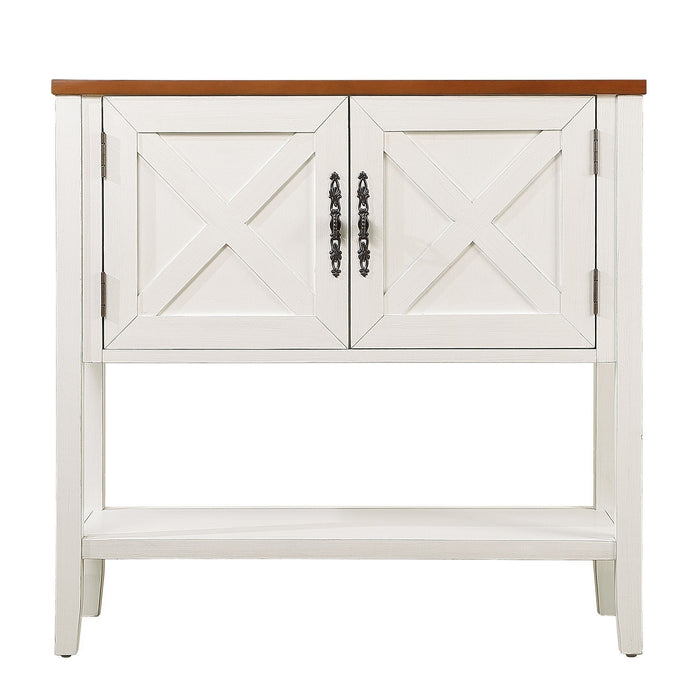 Farmhouse Wood Buffet Console Table- Antique White + Walnut Top