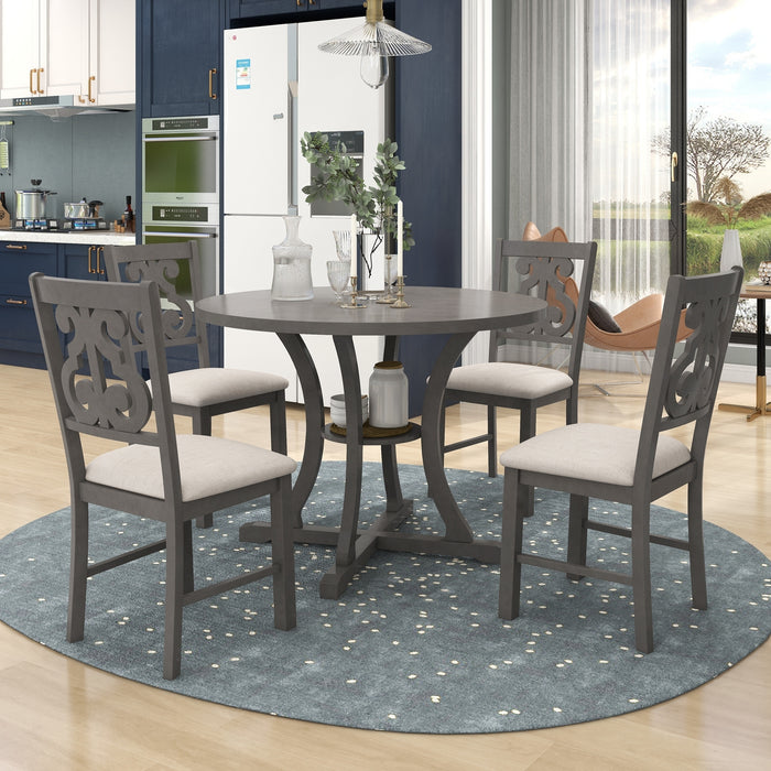 5-Piece Round Dining Table and Chair Set - Gray