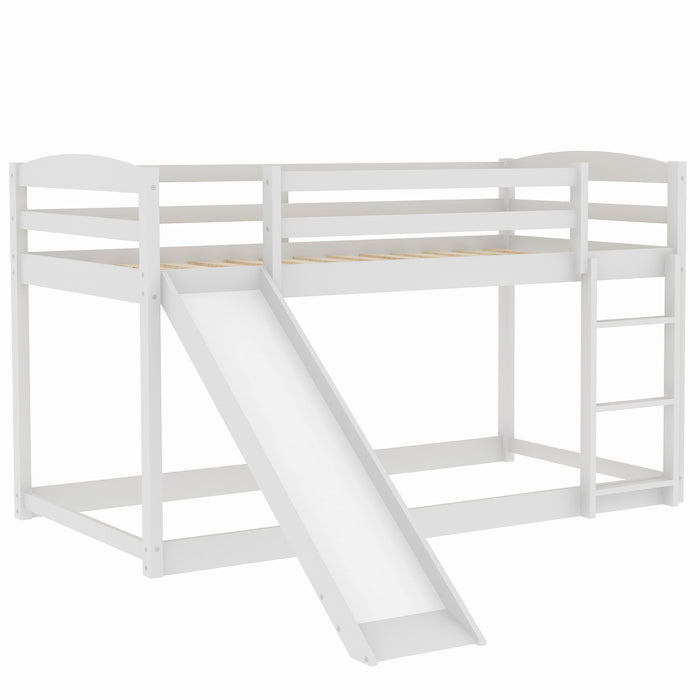 Twin over Twin Bunk Bed with Convertible Slide and Ladder - White