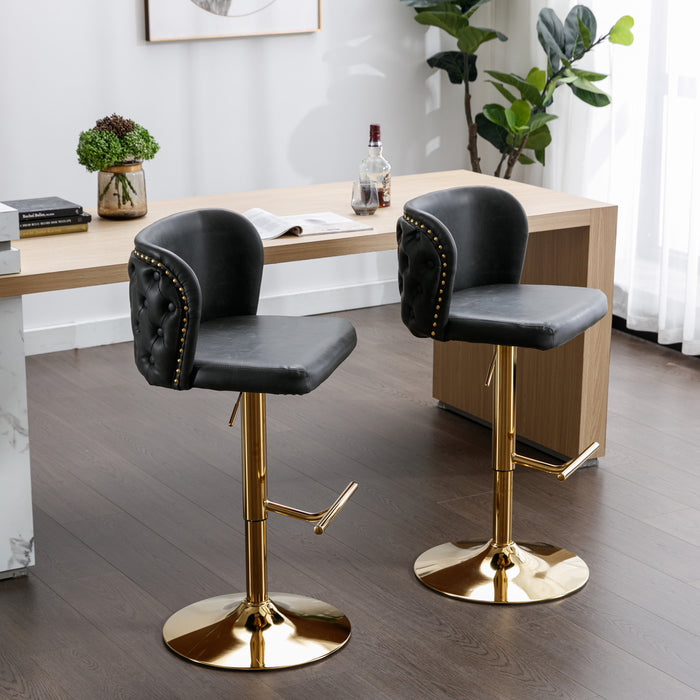 Modern PU Upholstered Bar Stools with Whole Back Tufted - Dark Grey