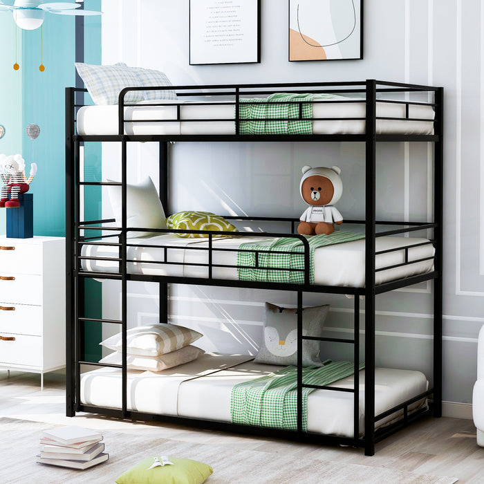 Metal Twin Size Triple Bunk Bed - Black