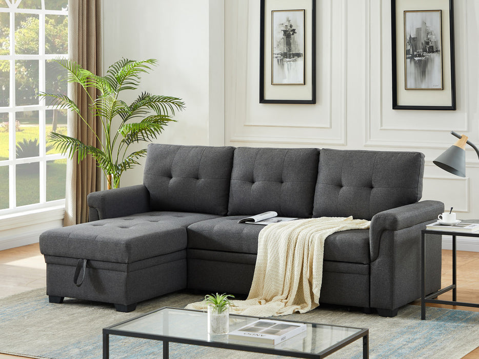 Reversible Sleeper Sectional with Storage Chaise - Dark Gray Linen