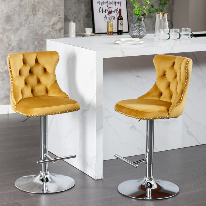 Swivel Velvet Barstool, Gold (Set of 2）