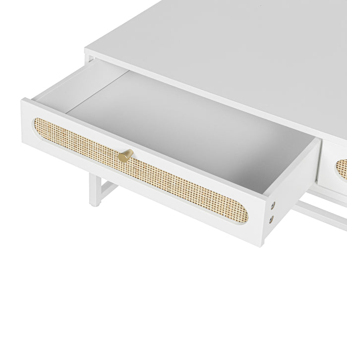 2 Rattan Drawer Coffee Table - White