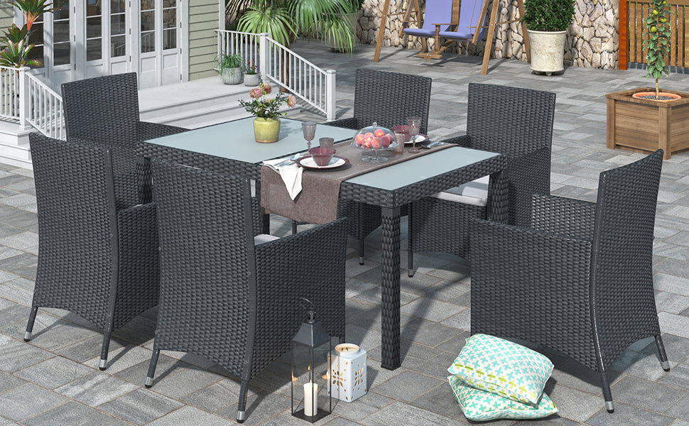 7-piece Outdoor Wicker Dining set - (Black)