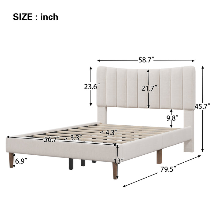 Upholstered Platform Bed Frame , Full (Cream)