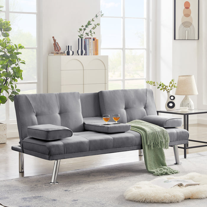 Modern Convertible Folding Futon Sofa Bed - Grey