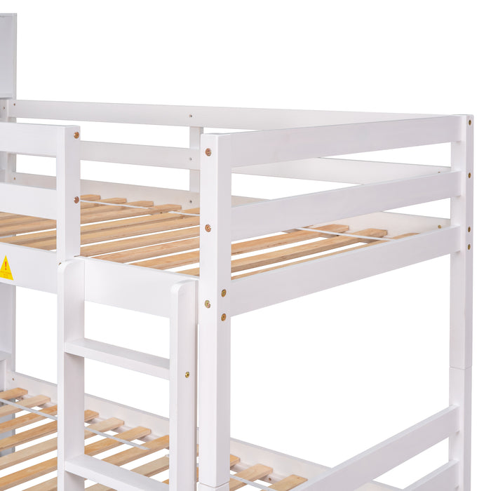 Twin Over Twin Bunk Beds with Bookcase Headboard - White