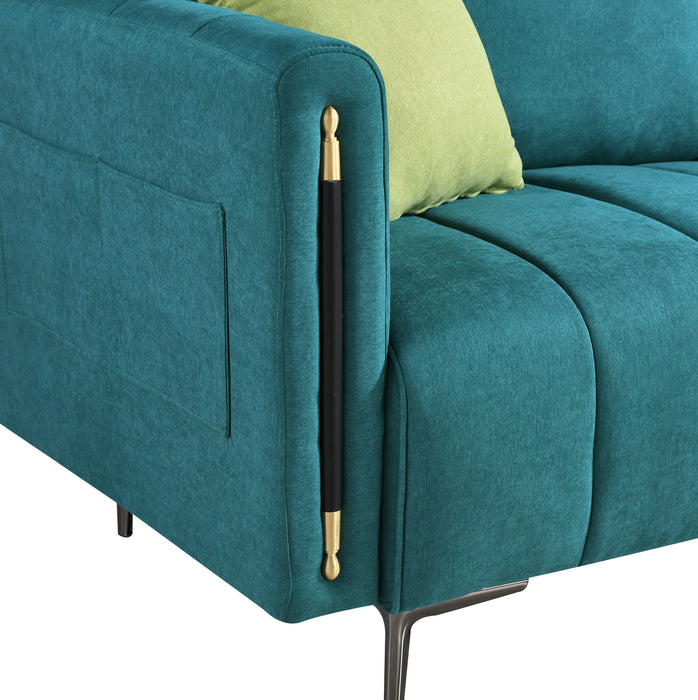 Modern Fabric Loveseat  with 2 Side Pockets - Green