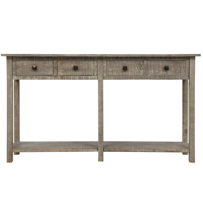 Rustic Brushed Texture Entryway Table Console Table with Drawers and Bottom Shelf for Living Room (Grey Wash)