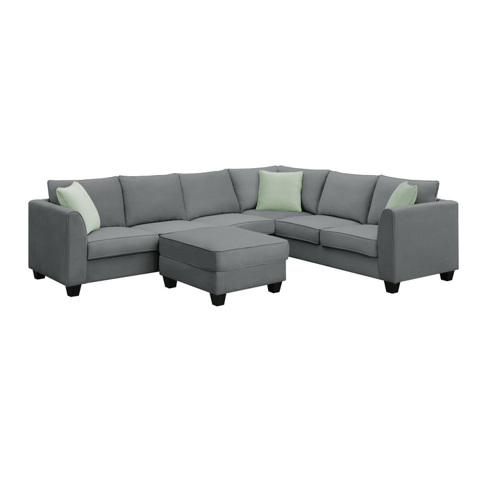 7 Seats Modular Sectional Sofa with Ottoman L Shape Fabric - Grey