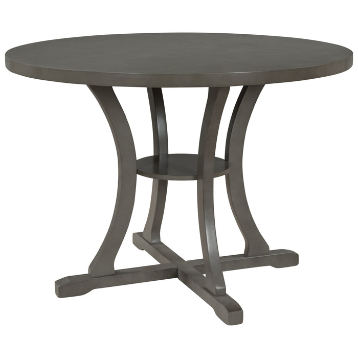 5-Piece Round Dining Table and Chair Set - Gray