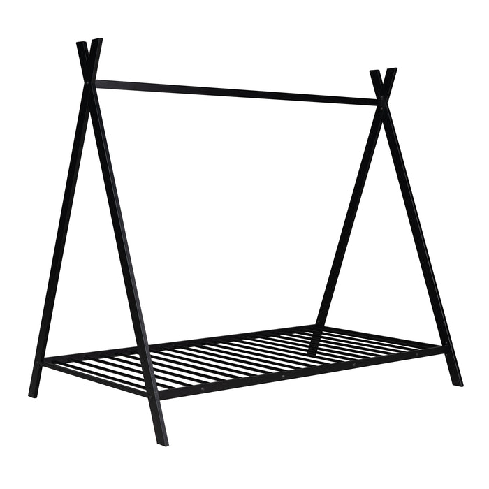 Tent Bed Frame Twin Size, Metal Floor, No Box Spring Needed Black