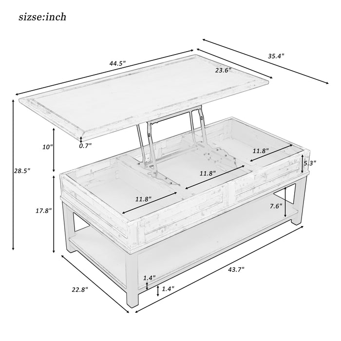 Lift Top Coffee Table with Inner Storage  Space and Shelf