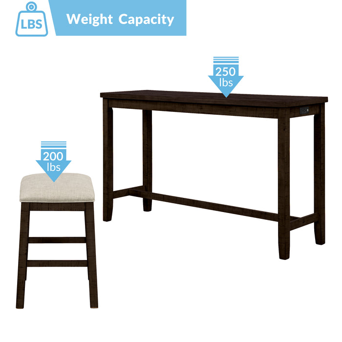 4- Pieces Counter Height Table with Fabric Padded Stools - Brown