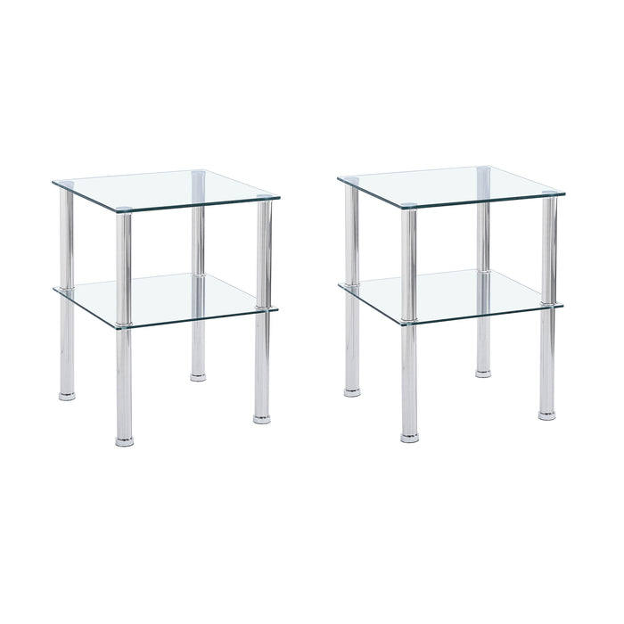 Clear Glass Modern Night Stand, Sofa table with Storage Shelve for Living Room