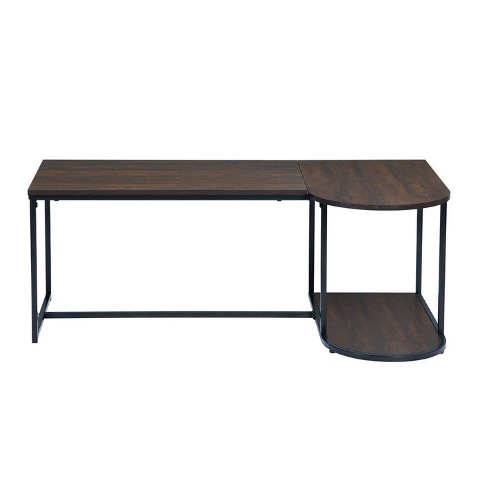 Modern Industrial Style Rectangular Wood Grain Top Coffee Table with Metal Frame - Walnut & Black