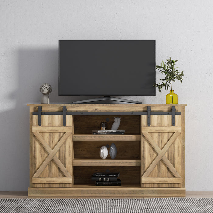 Farmhouse Sliding Barn Door TV Stand for TV up to 65 Inch