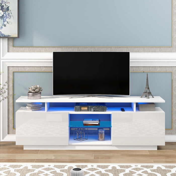 Modern TV Stand for TVs up to 65inches with LED lights, 16 Colors - White