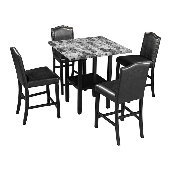 5-Piece Dining Set with Matching Chairs - Black Chairs + Gray Table