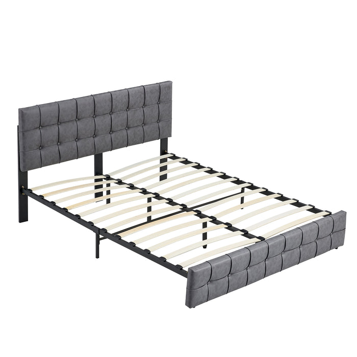 Queen Size Modern Upholstered Platform Bed with Adjustable Headboard, and Heavy Duty Bed Frame - Grey