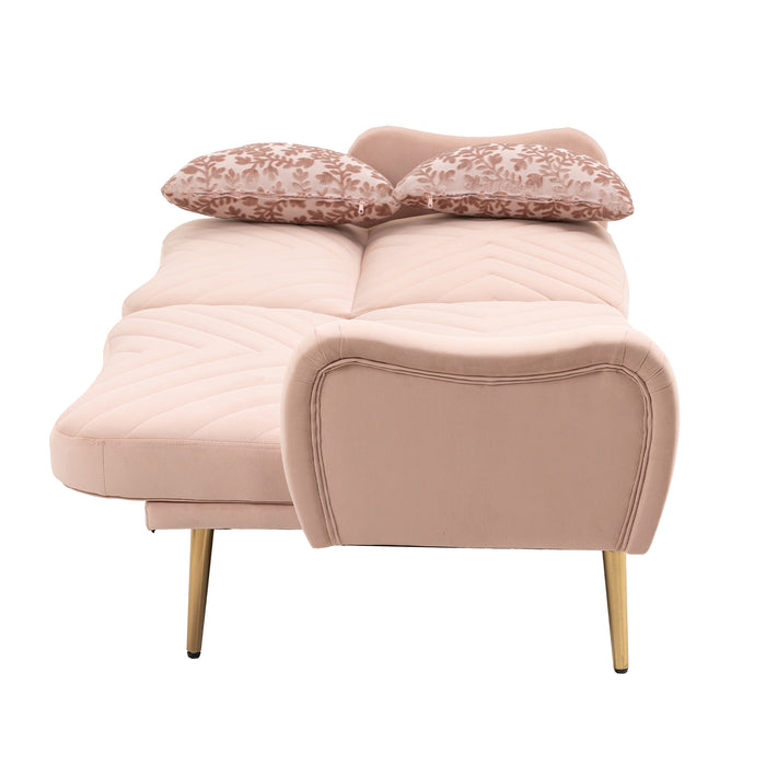 Mid Century Modern Velvet Love Seats Sofa with 2 Bolster Pillows - Pink