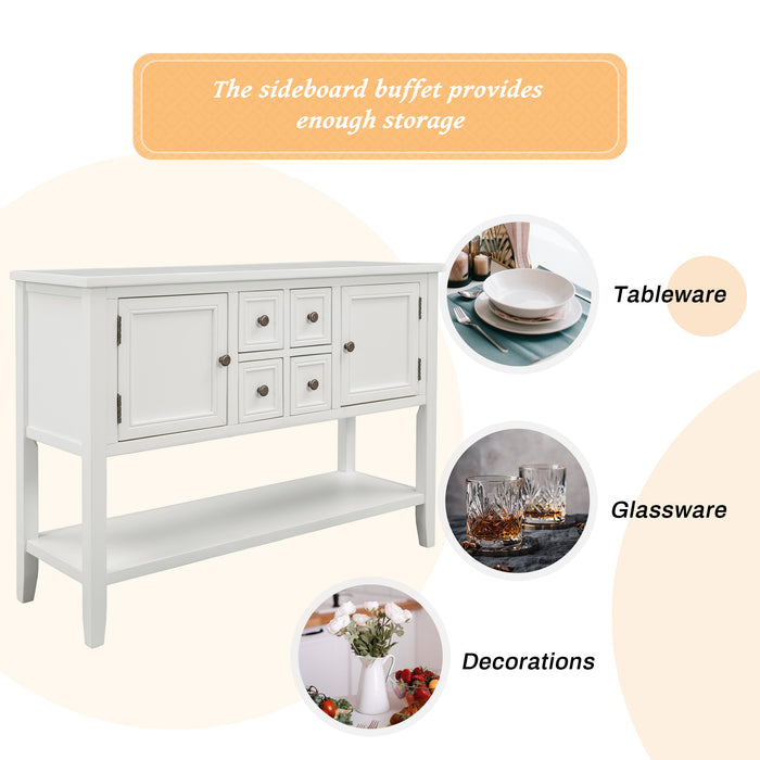 Console Table with Bottom Shelf - White