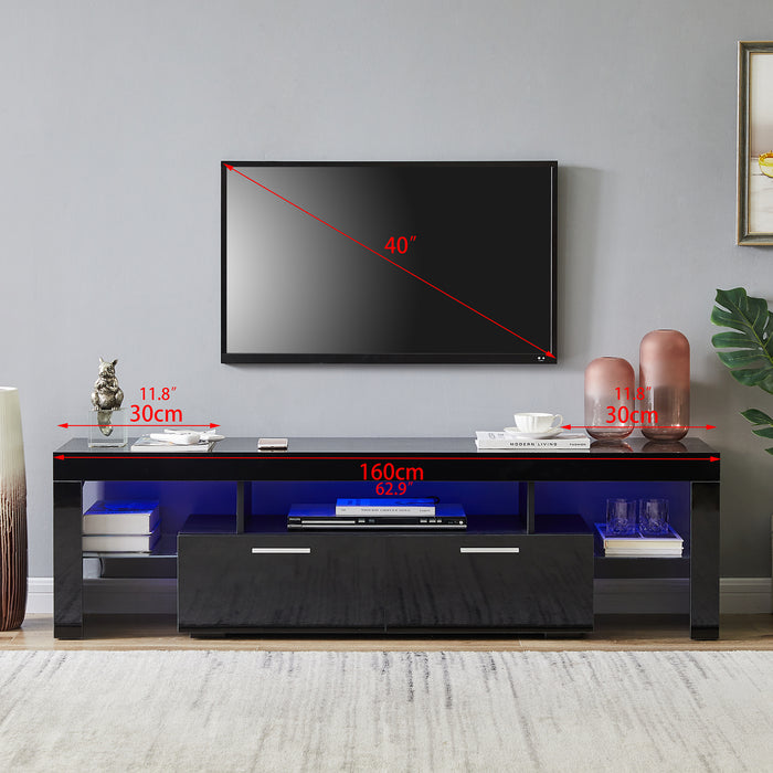 Black morden TV Stand with LED Lights - Black